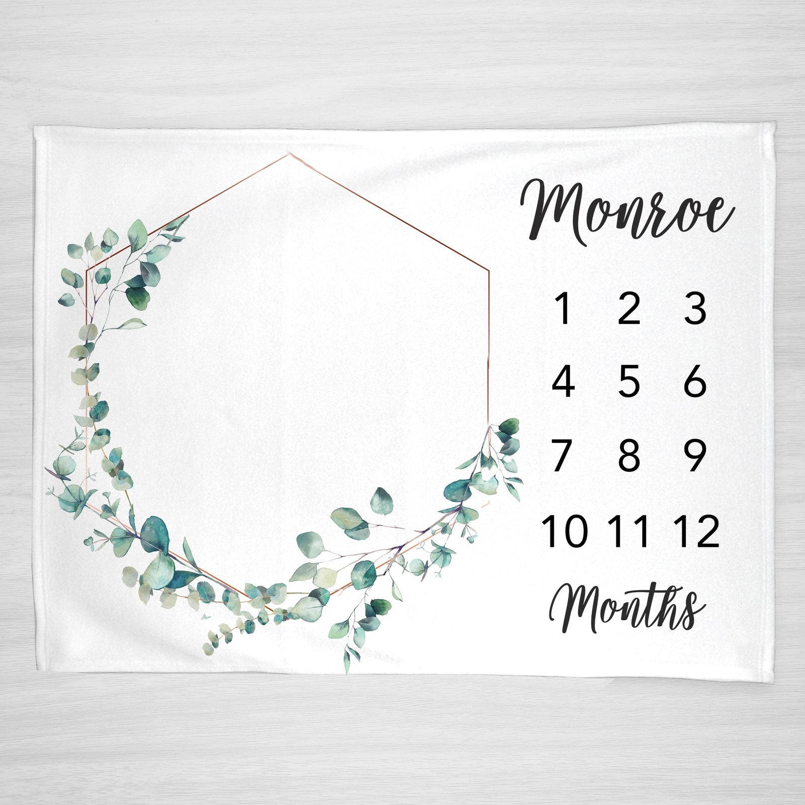 Baby Blanket Milestone, Eucalyptus frame, gender neutral boy or girl