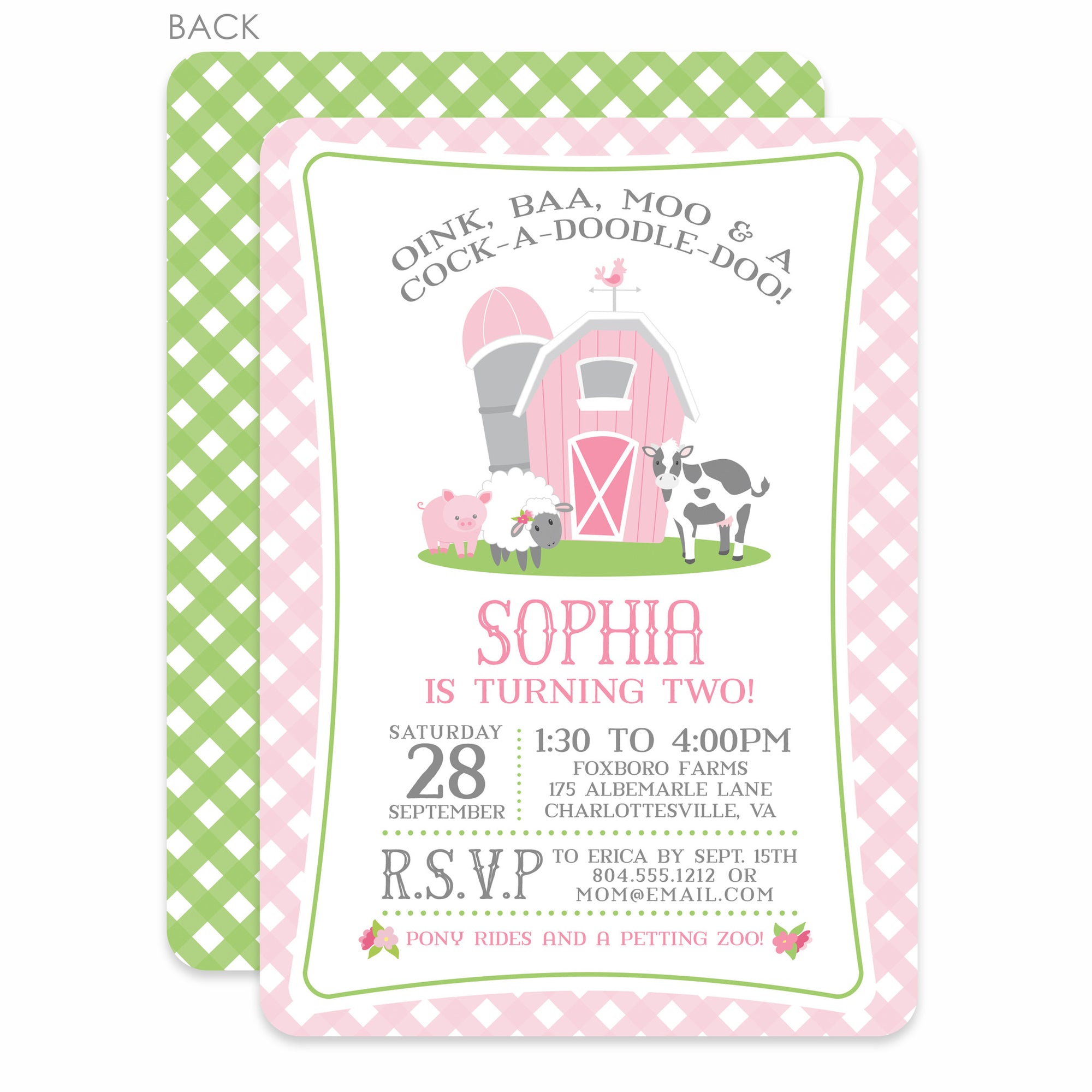 Farm Party Birthday Invitation | Pipsy.com | Pink & Green