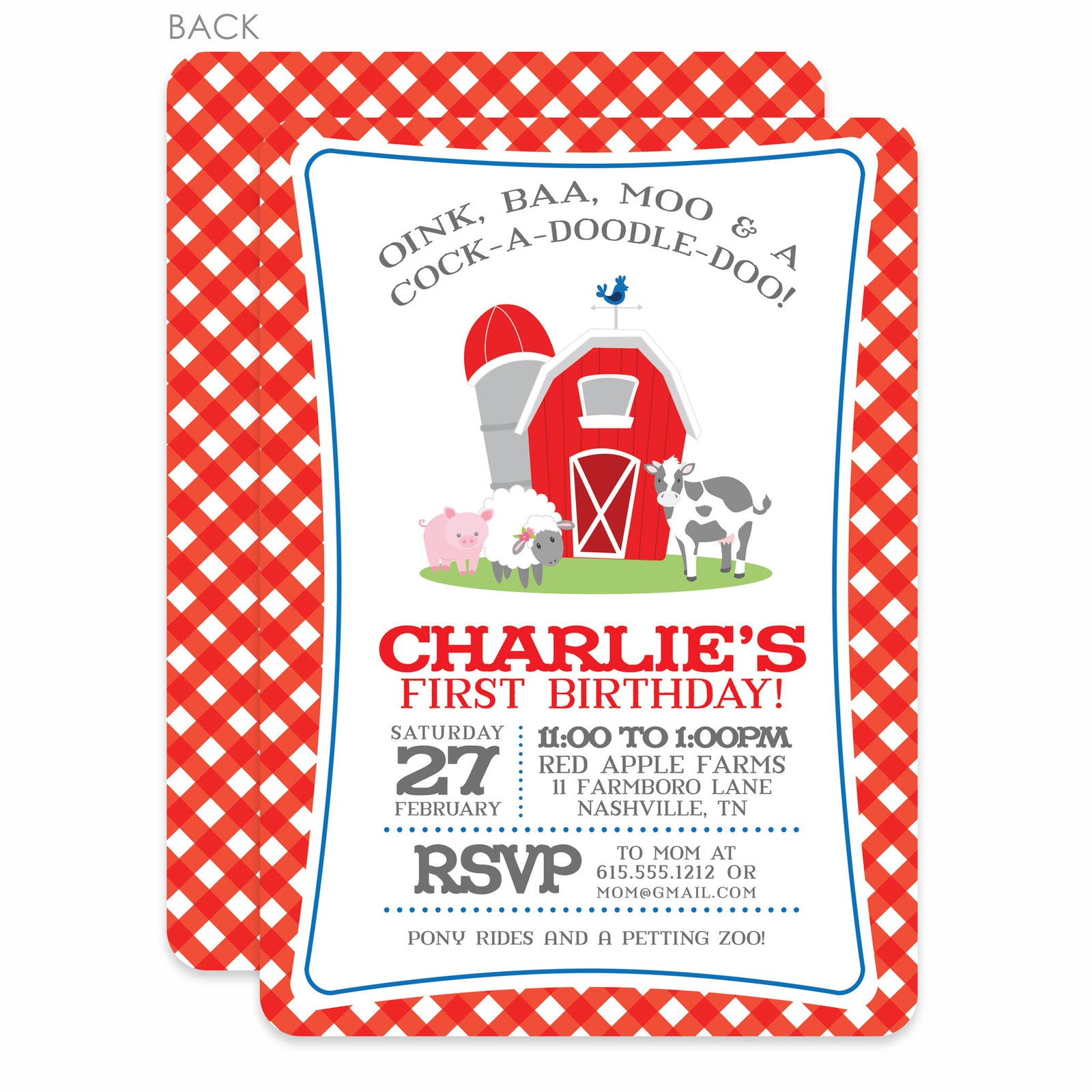 Farm Party Birthday Invitation | Pipsy.com | Red and Blue