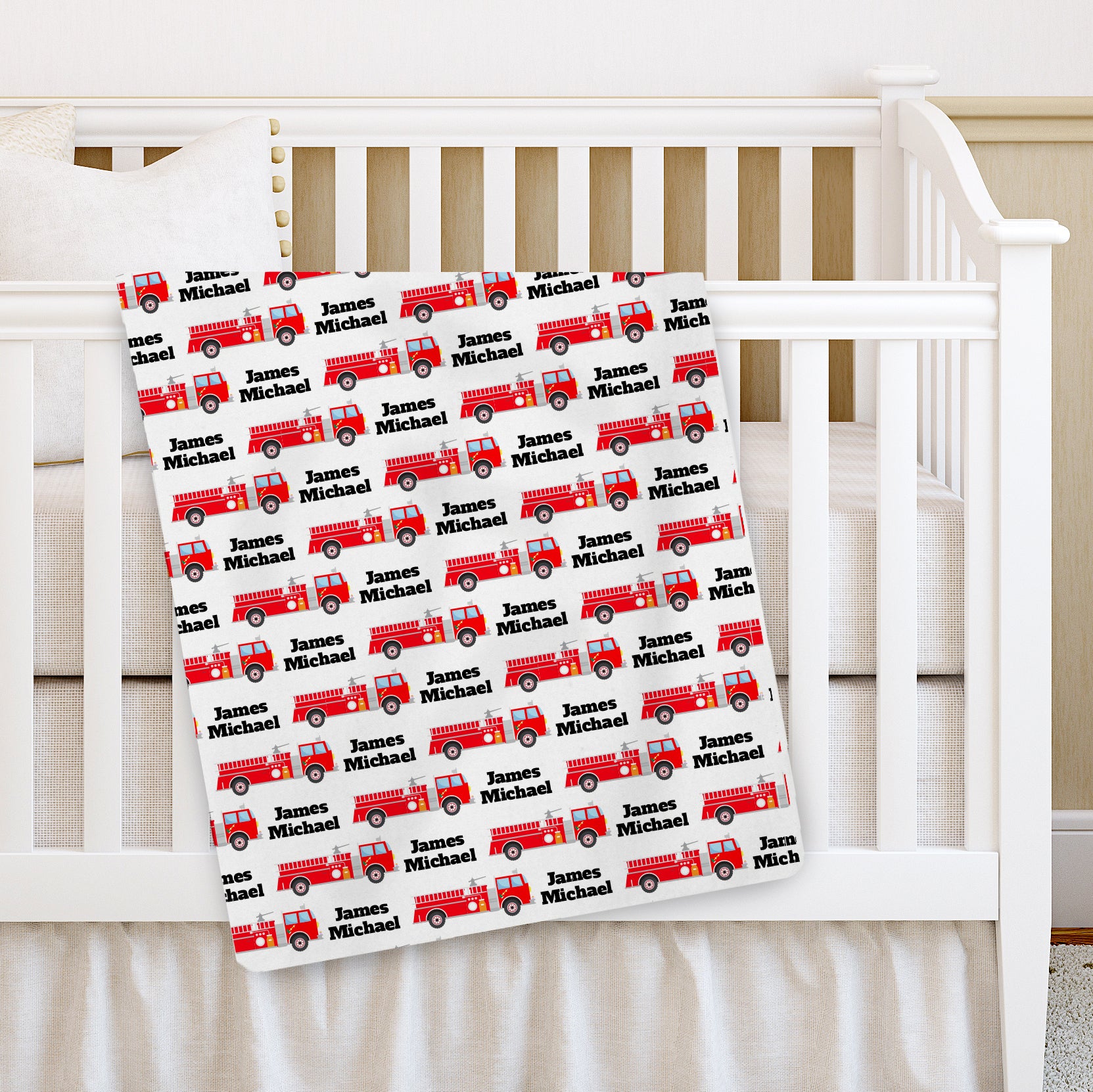 Fire Truck Name Blanket, Personalized Fleece, available in multiple sizes and fabrics, Pipsy.com
