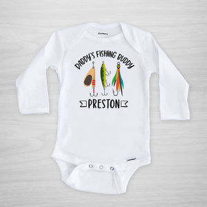 Daddy's Fishing Buddy Personalized Gerber Onesie, long sleeved