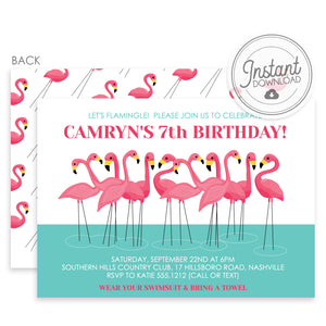 Flamingo Birthday Party Invitation, Pool Party, Instant Download Templett, Pipsy.com