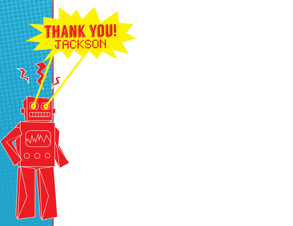 robot with laser eyes flat thank you note
