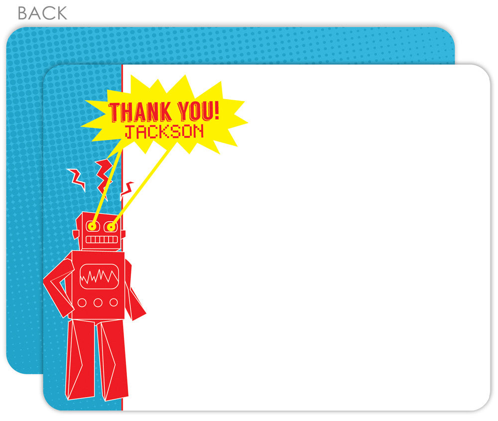 robot with laser eyes flat thank you note