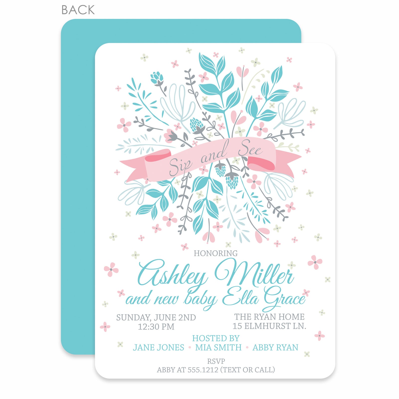 Floral Ribbon Sip And See Invitation