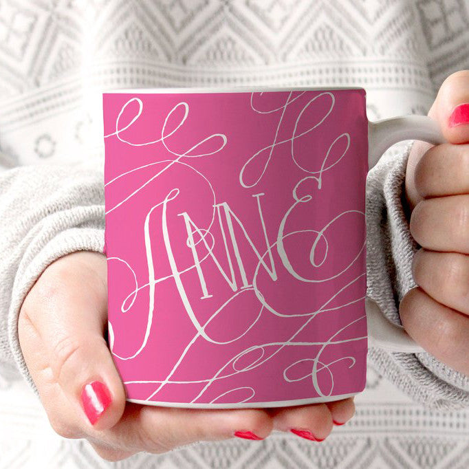 Hot Pink Flourish Coffee Cup