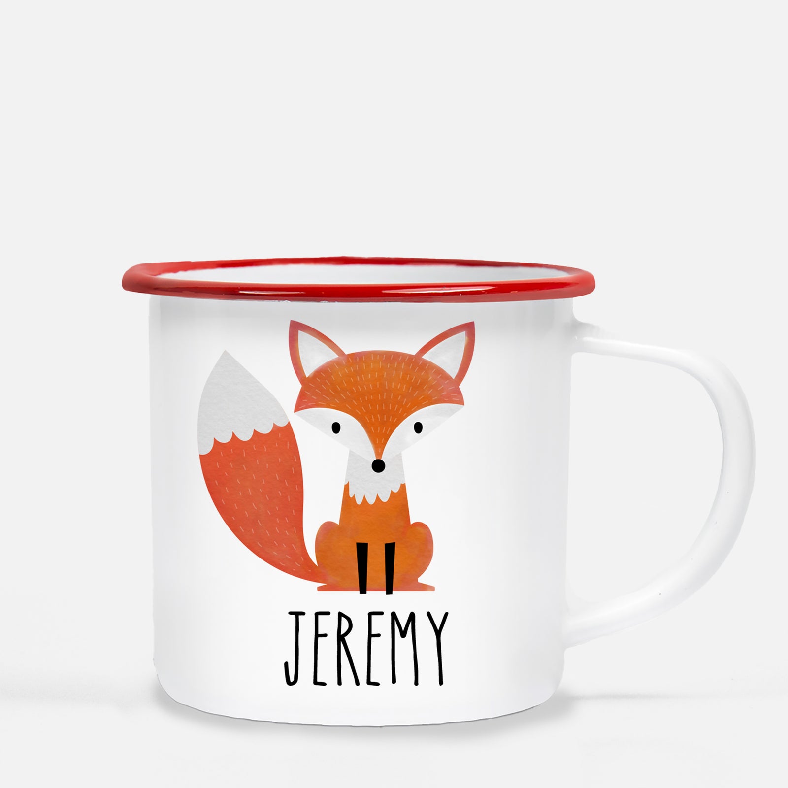Kids camp mug, personalized with a sweet fox, silver lip