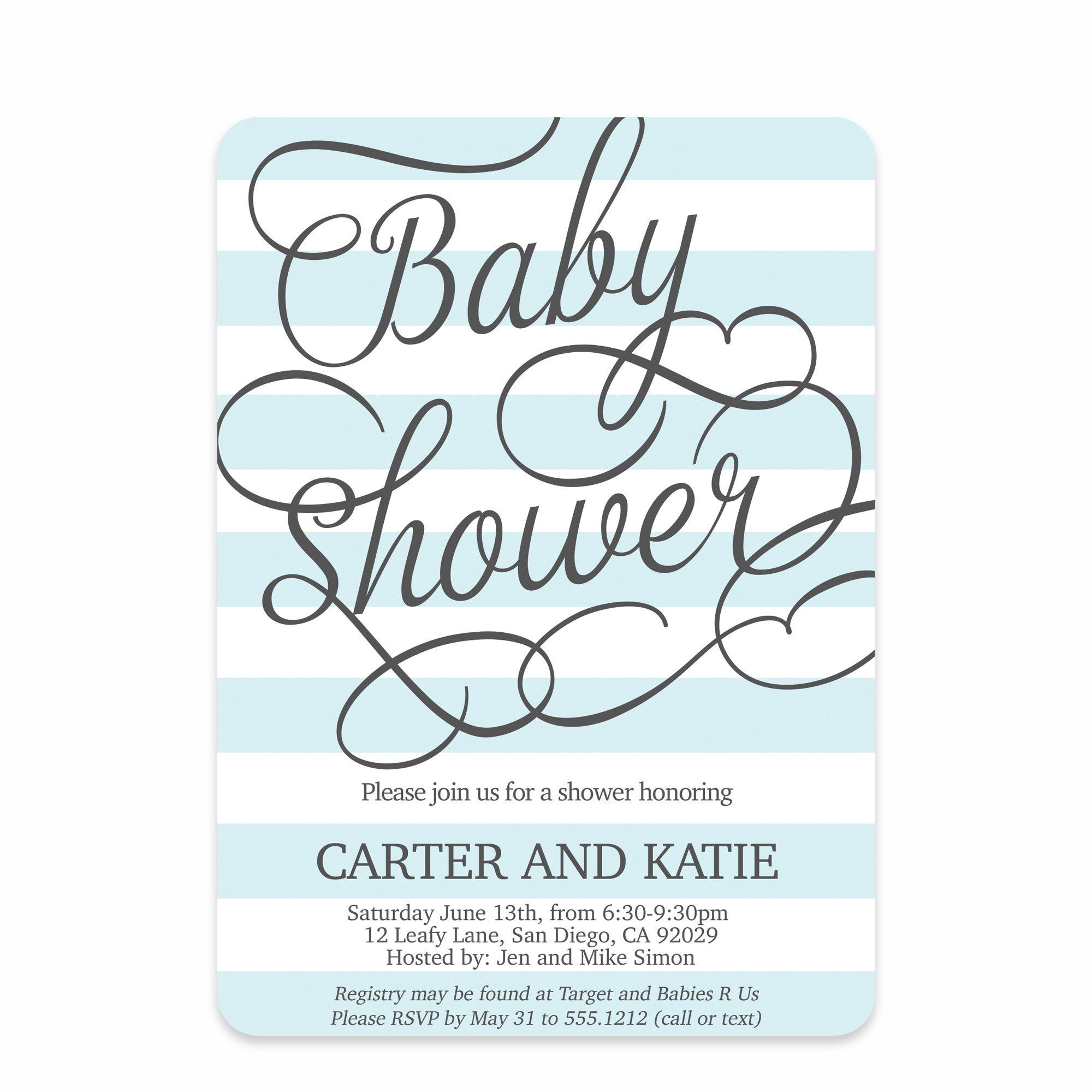 Fresh Stripes Blue Baby Shower Invitation