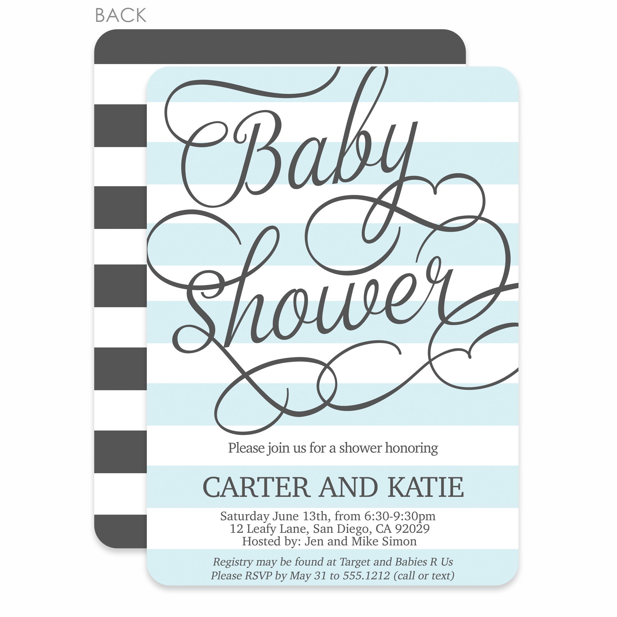 Fresh Stripes Blue Baby Shower Invitation