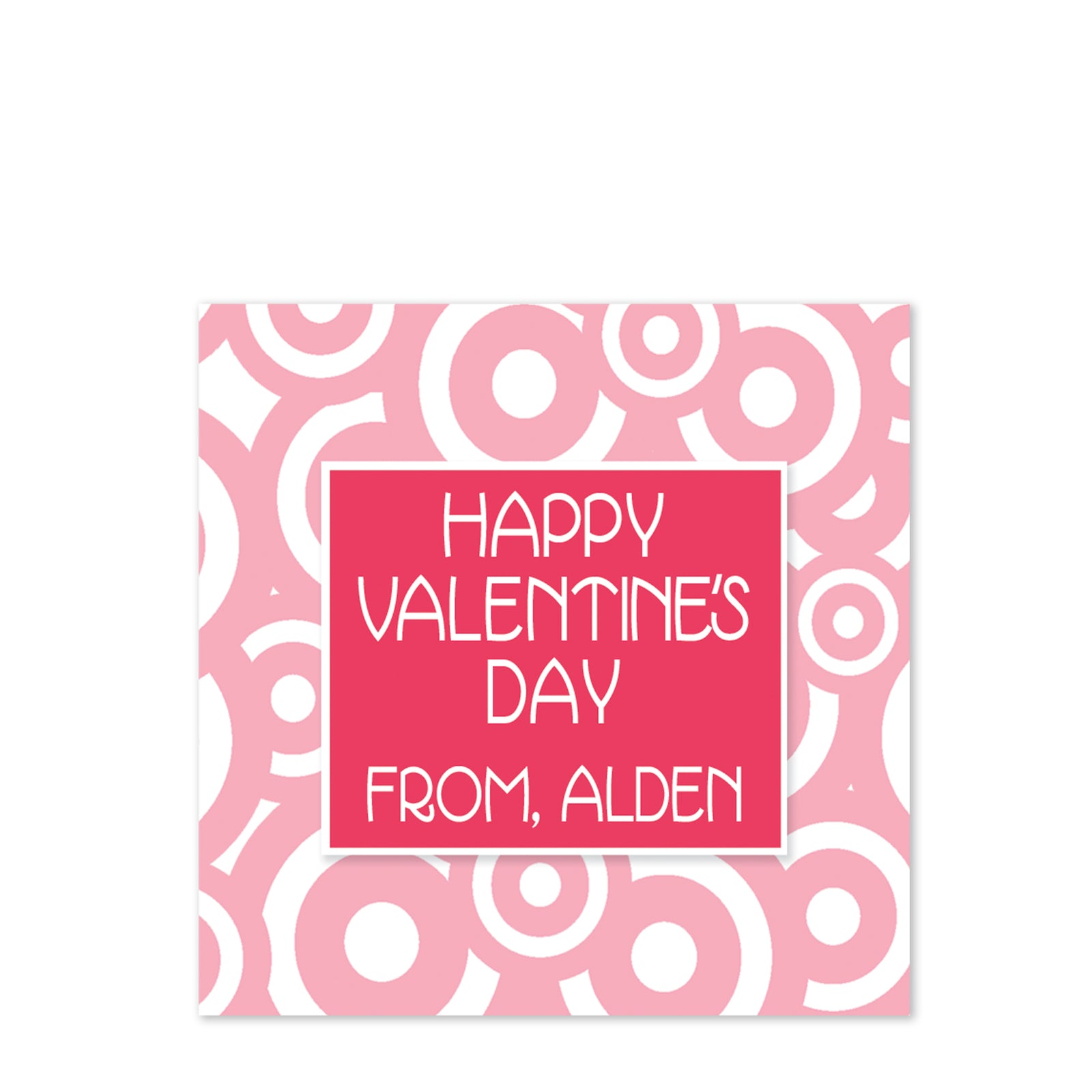 Valentine's Day Class Stickers - Funky Circles in Pink | 2.5" Square Valentine's Day Sticker for candy bag | Classroom Party | Personalized stickers | PIPSY.COM