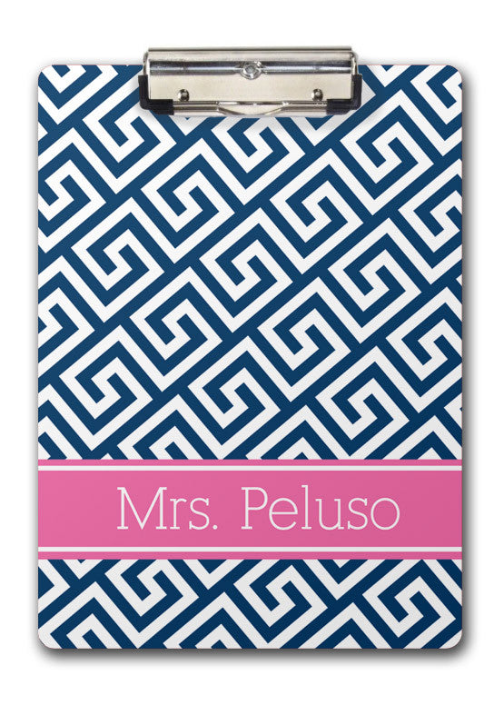 Navy greek key with pink name band clipboard