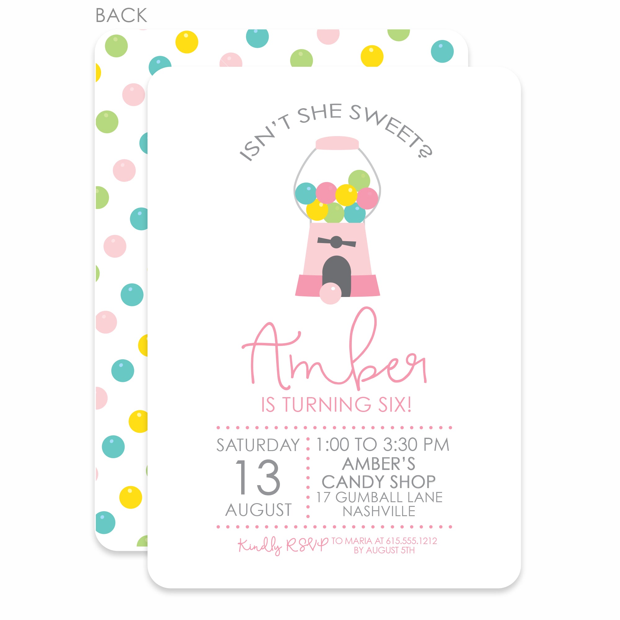 Gumball Birthday Invitations, Candy Party, Printed on heavy cardstock, PIPSY.COM
