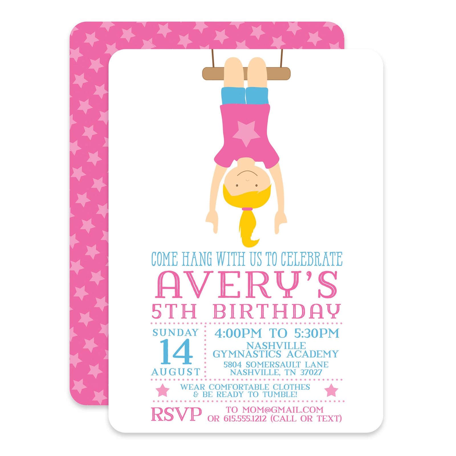 Gymnastics Birthday Party Invitation from Pipsy.com. Printed on heavyweight cardstock