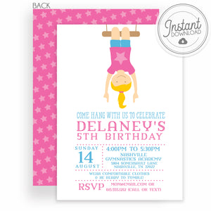 Girl Gymnastics Birthday Invitation | Instant download and editable | PIPSY.COM
