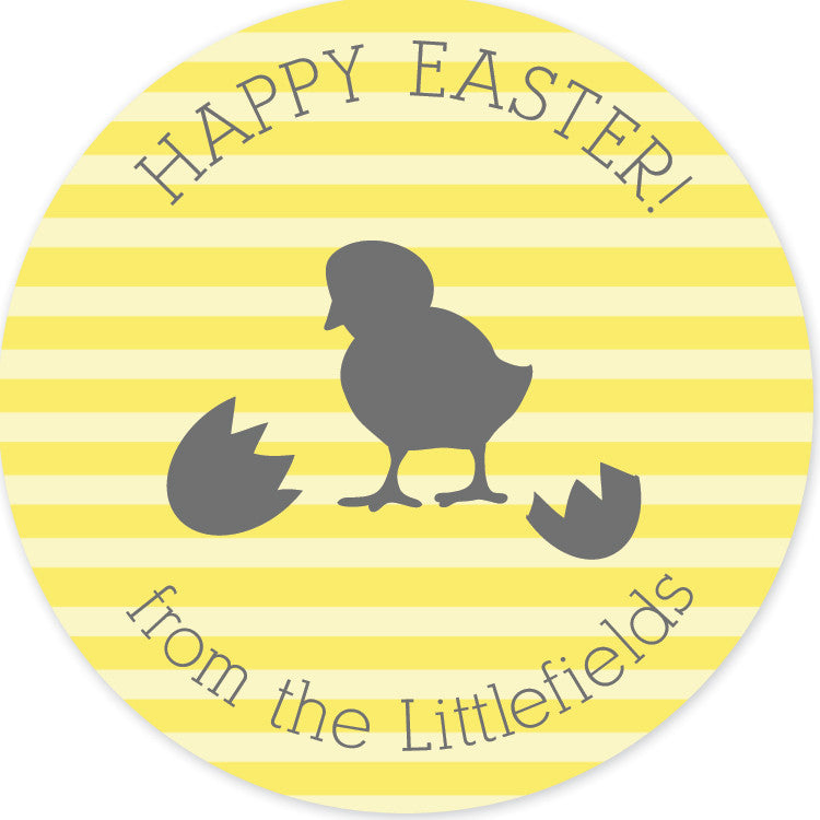 Hatched chick on yellow stripe round stickers