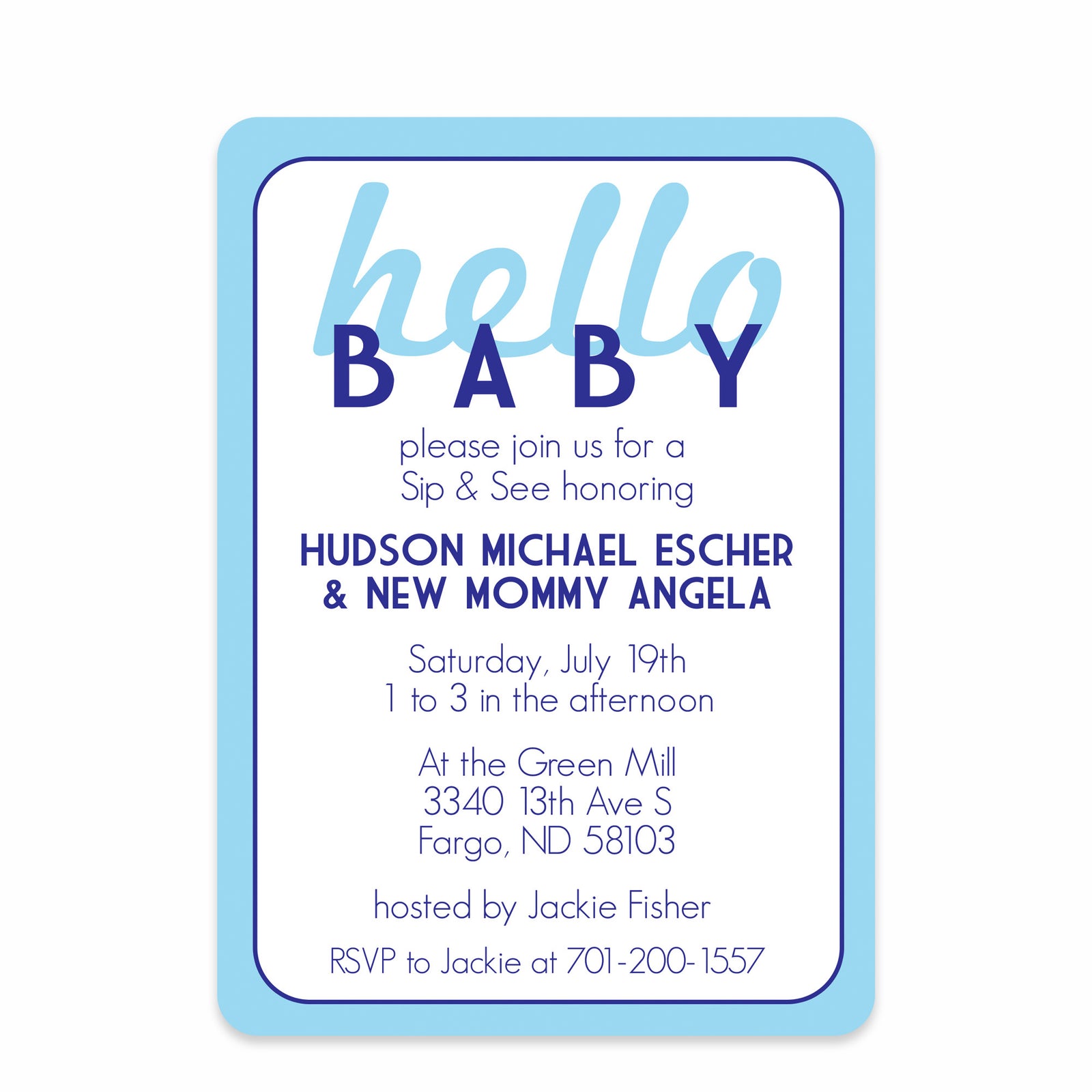 Hello, Baby! Blue Shower Invitation