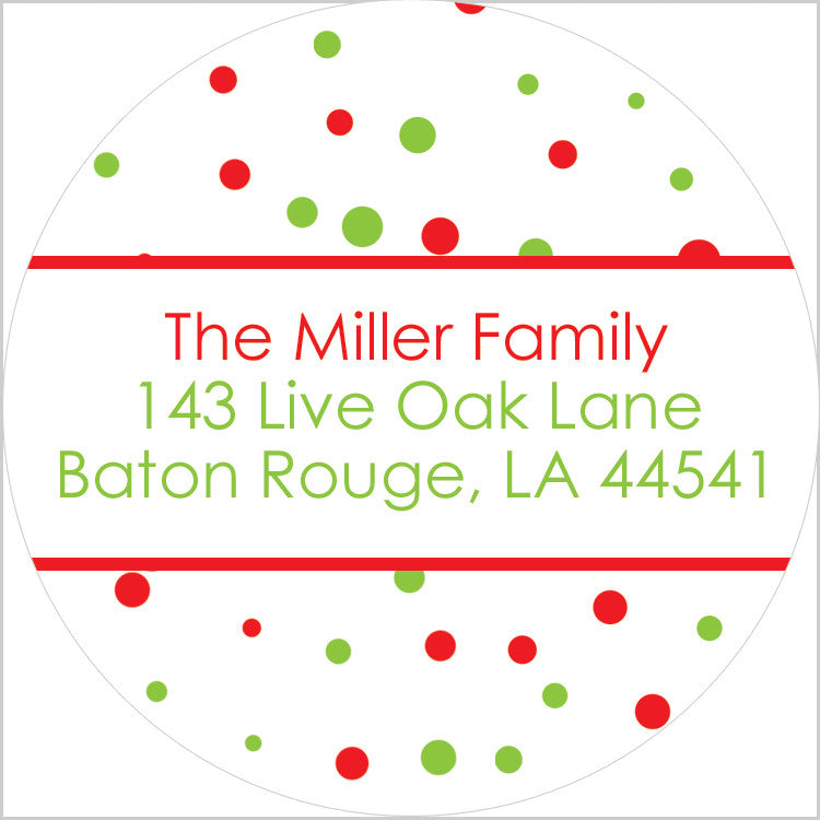 Holiday lights red green and white square return address sticker
