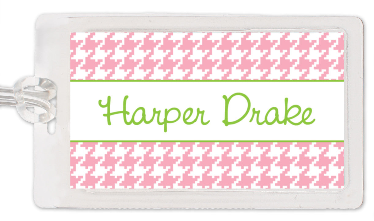 Pink Houndstooth Bag Tag
