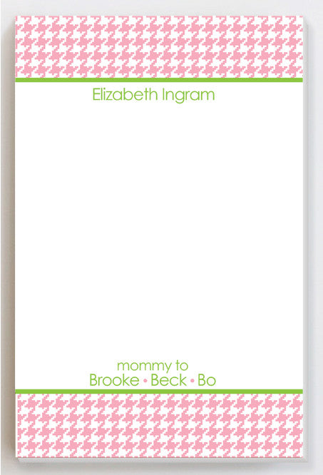 Houndstooth pink  and green notepad