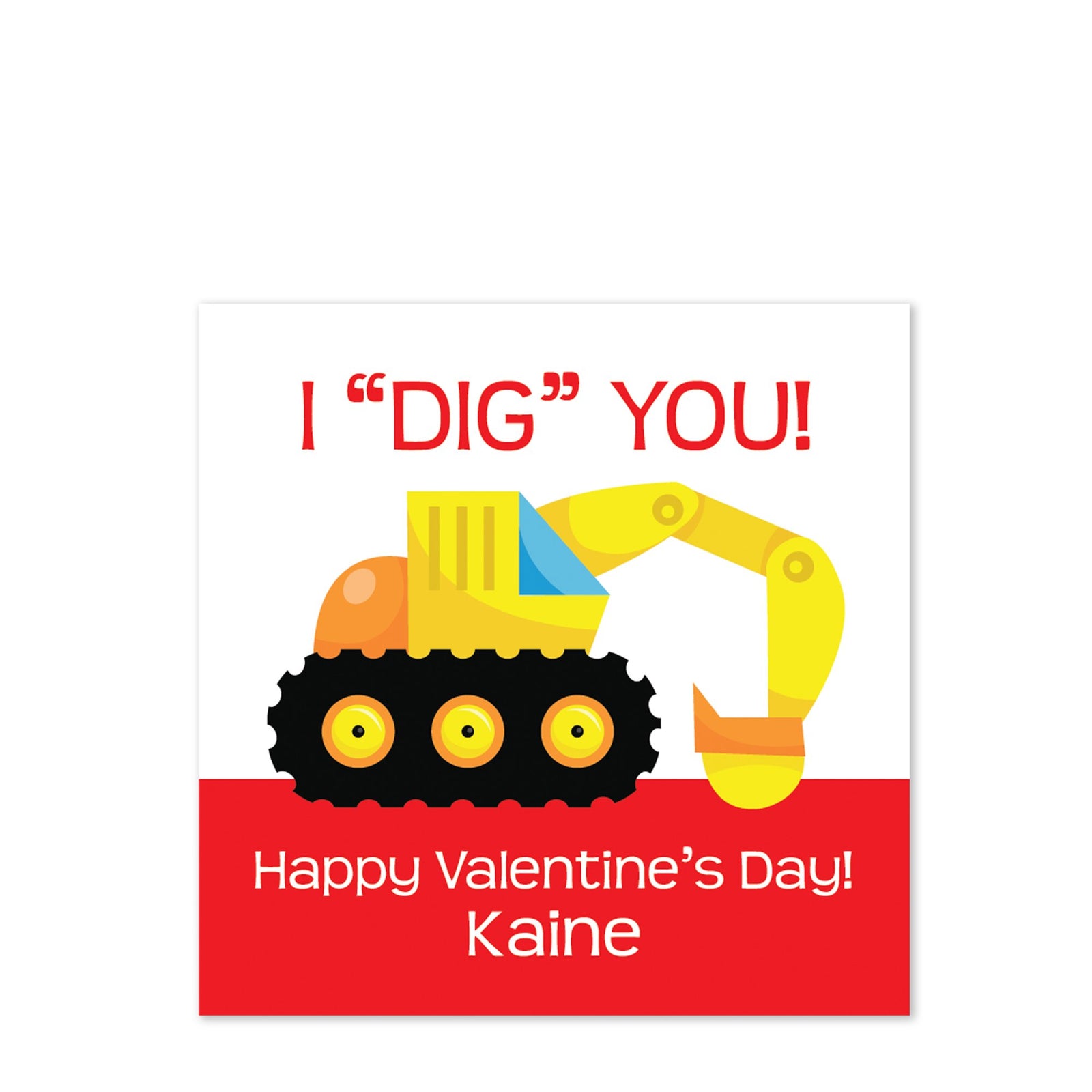  dig you Valentine's Day class stickers | backhoe | construction sticker | 2.5" Square Valentine's Day Sticker for candy bag | Classroom Party | Personalized stickers | PIPSY.COM