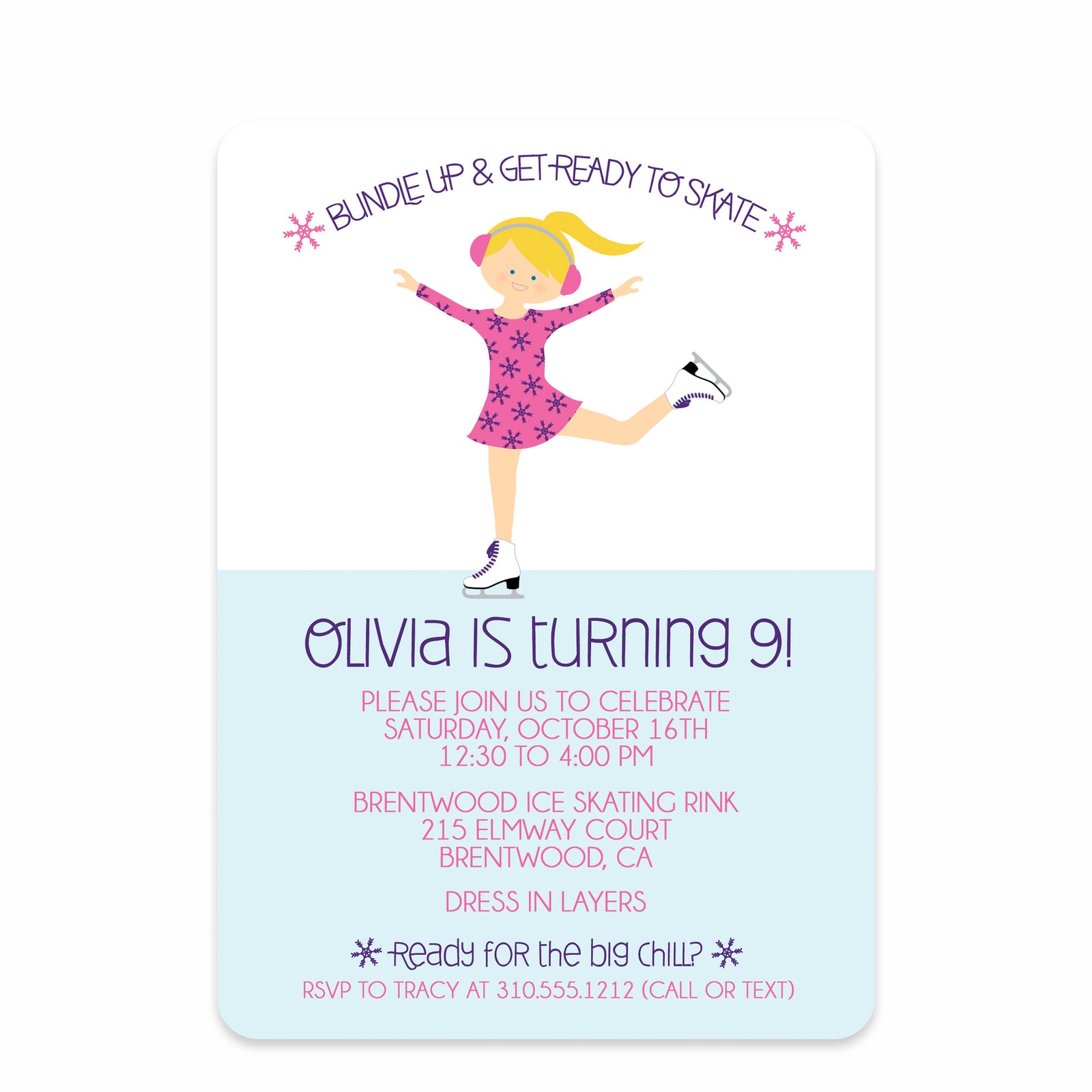 Ice Skating Party Birthday Invitation | Pipsy.com | Pink