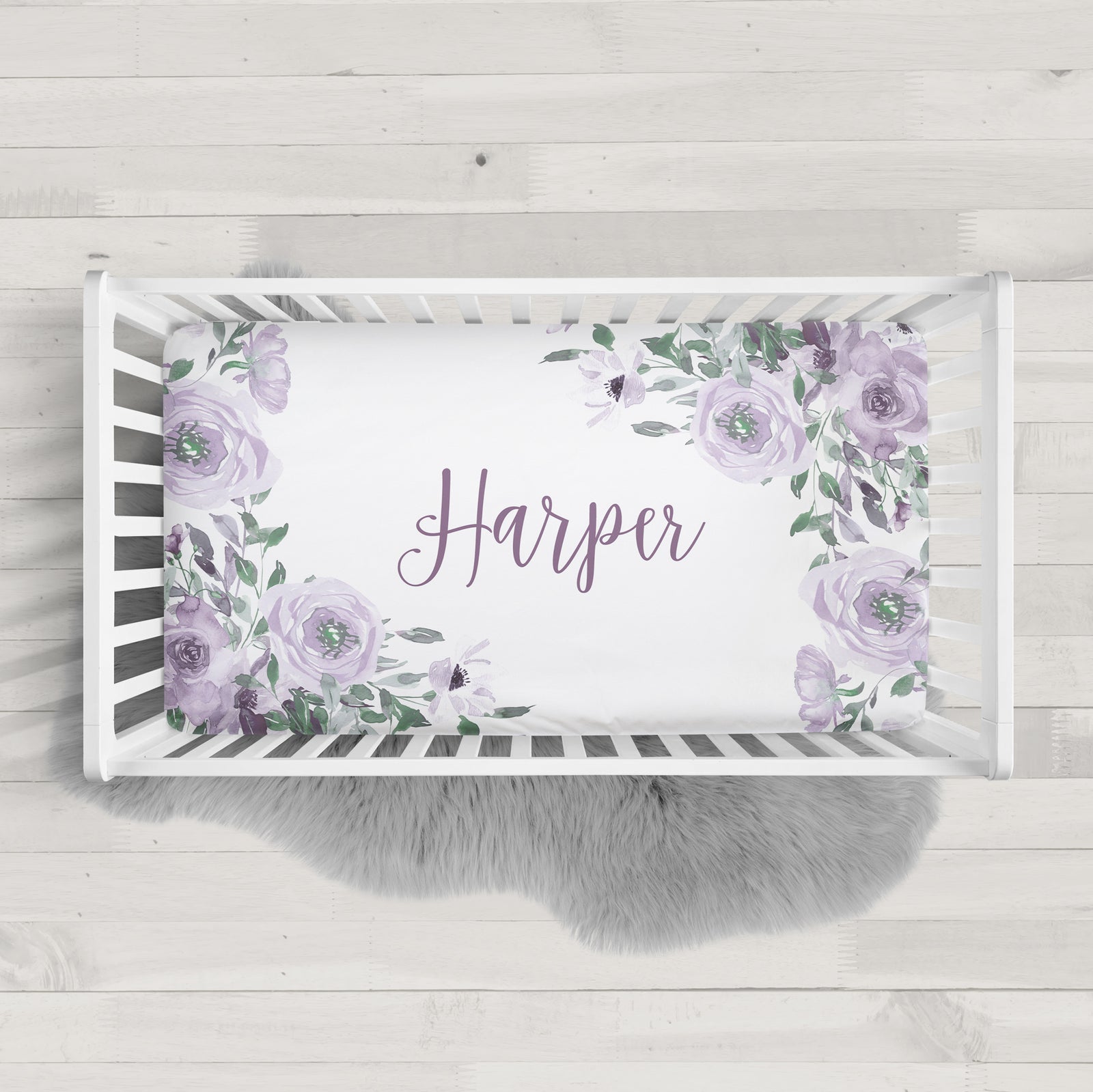 Purple watercolor Roses crib sheet | Pipsy.com