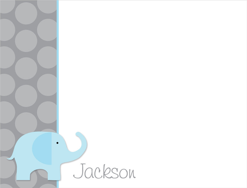 Blue elephant thank you notes from Pipsy.com, printed on heavyweight cardstock with 2-sided printing and rounded corners