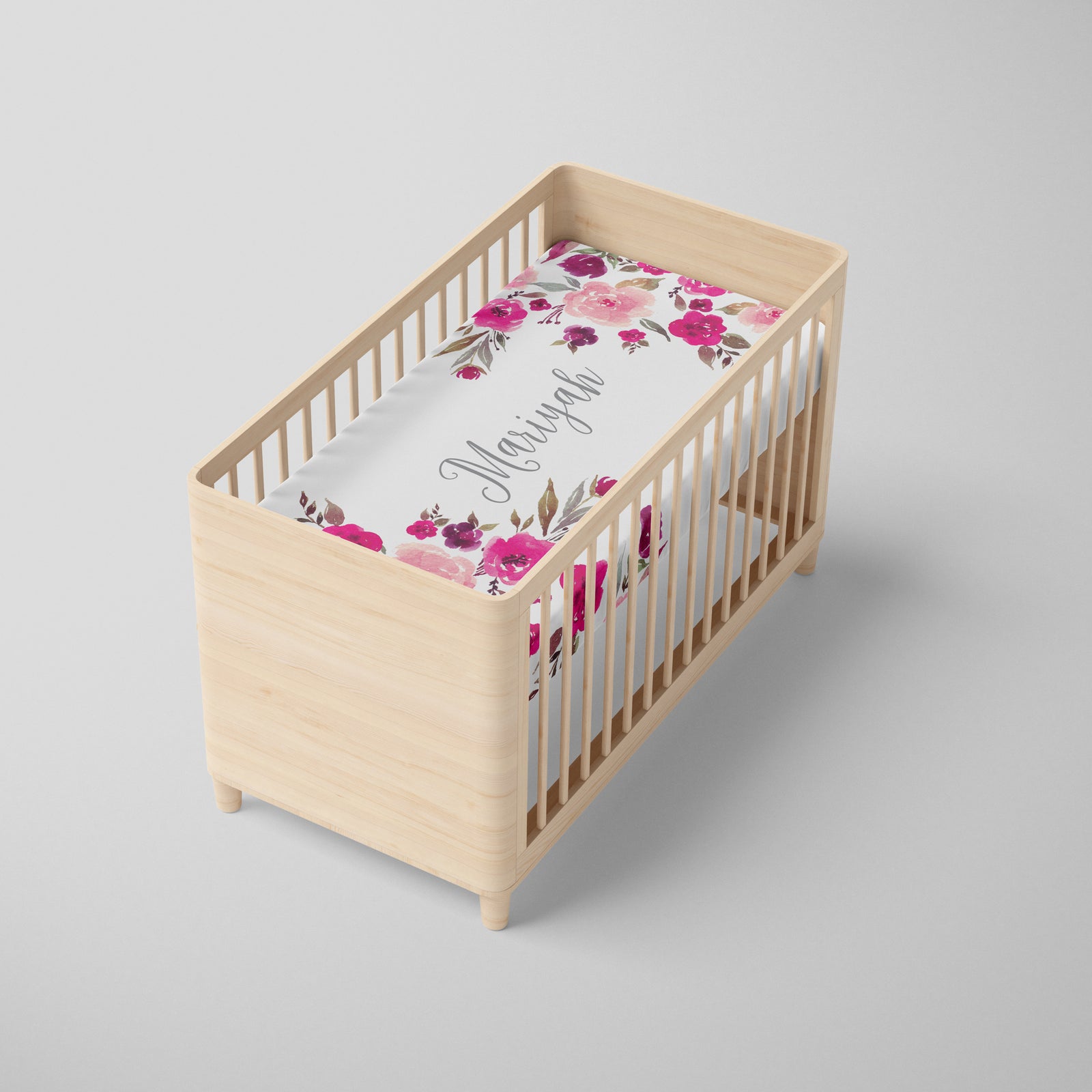 Personalized Crib Sheet with Pink Watercolor Flowers | PIPSY.COM