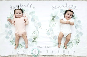 Twin Eucalyptus Wreath Baby Month Milestone Blanket