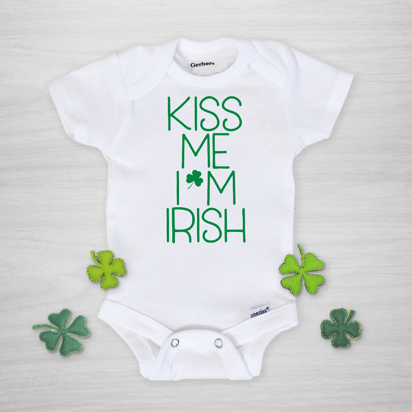 Kiss me I'm Irish St Patrick's Day Gerber Onesie, long sleeved