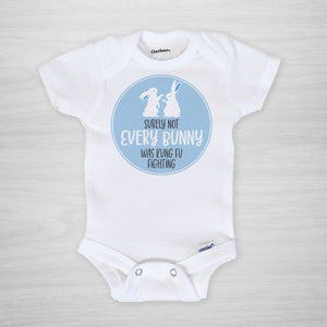 Surely Not Every Bunny Was Kung Fu Fighting Easter Gerber Onesie short sleeved blue