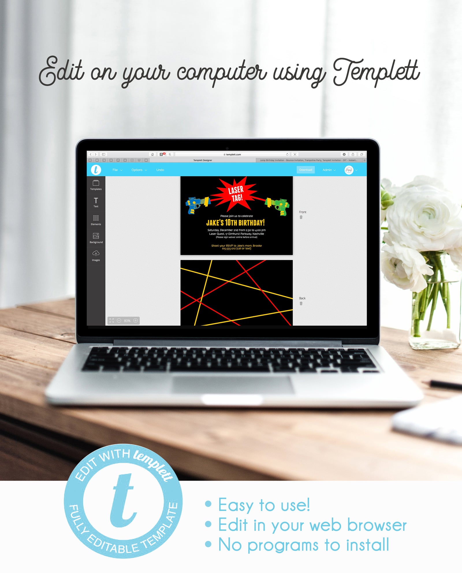 Laser Tag DIY Birthday Invitation | Instant Download Printable | Templett Invitation | PIPSY.COM