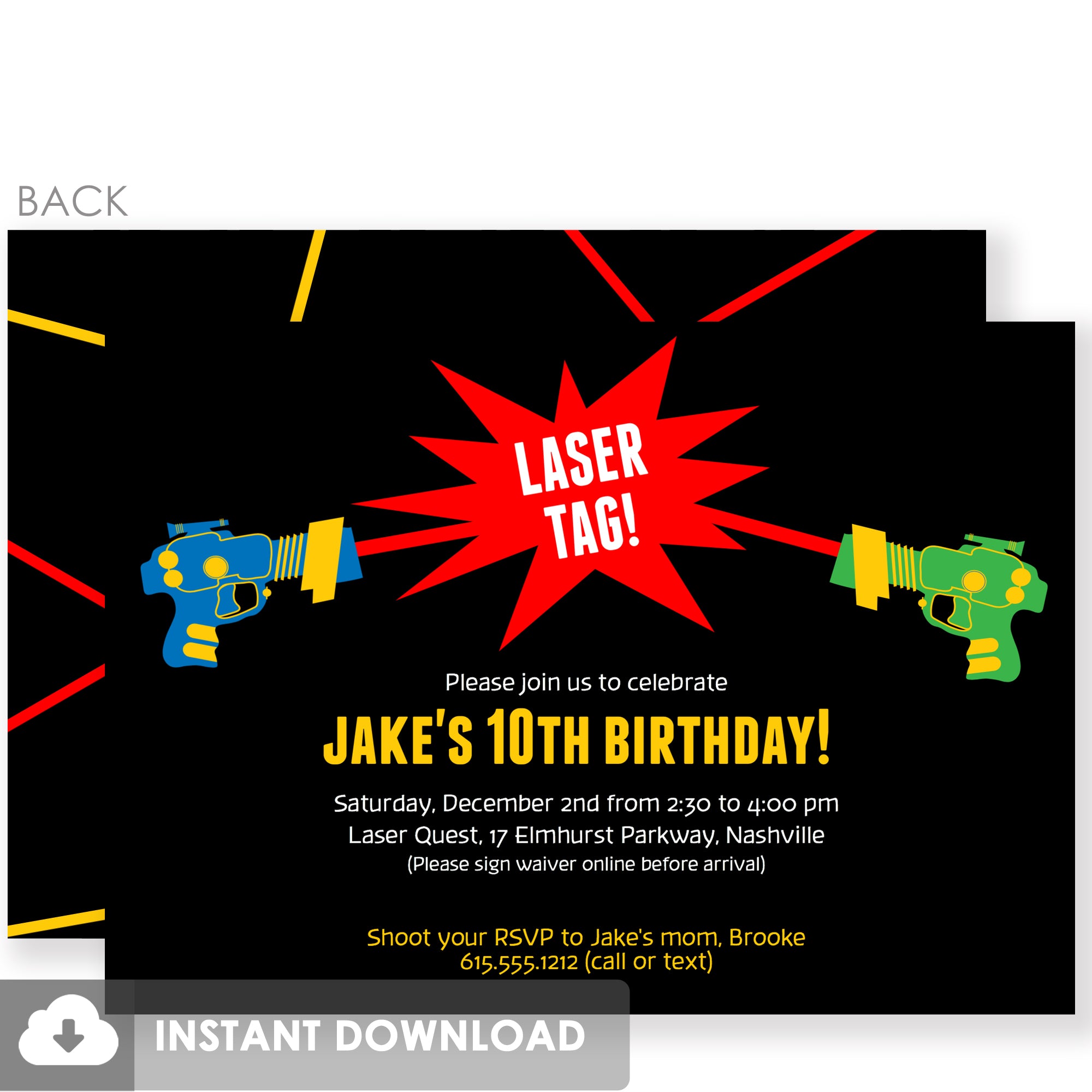 Laser Tag DIY Birthday Invitation | Instant Download Printable | Templett Invitation | PIPSY.COM