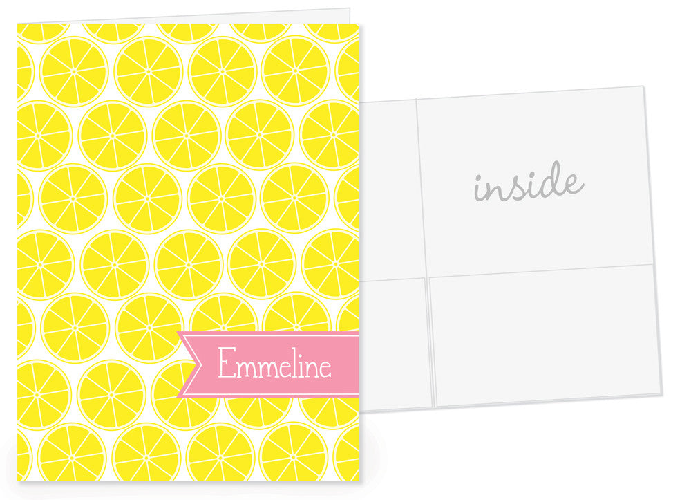 Lemon with pink name banner pocket folder