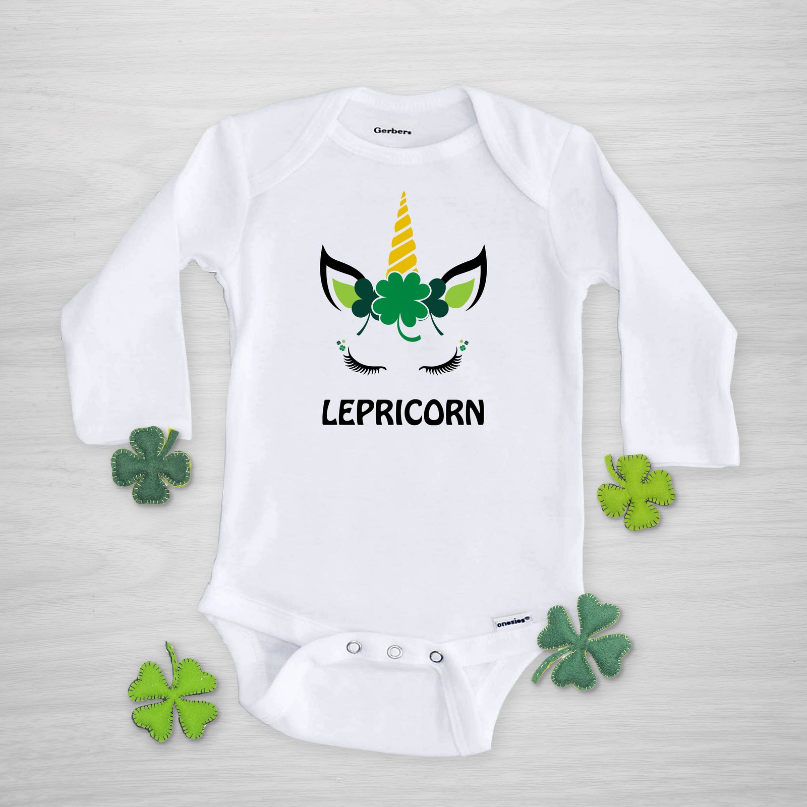 Lepricorn St. Patrick's Day Gerber Onesie, short sleeved
