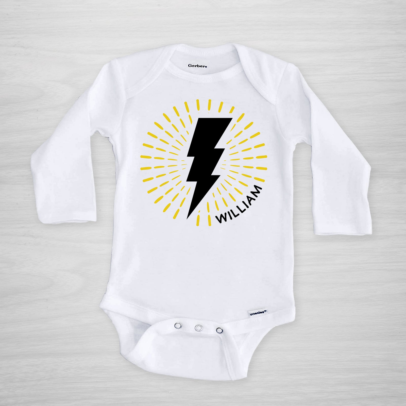 Lightning Bolt Personalized Gerber Onesie, Pick your own color scheme, short sleeved, Pipsy.coom