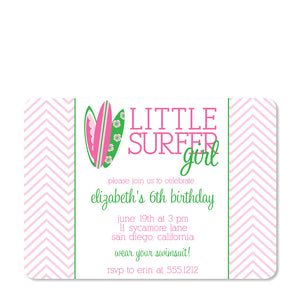 Little Surfer Girl Birthday Party Invitation , Printed on premium heavyweight cardstock. from Pipsy.com, front