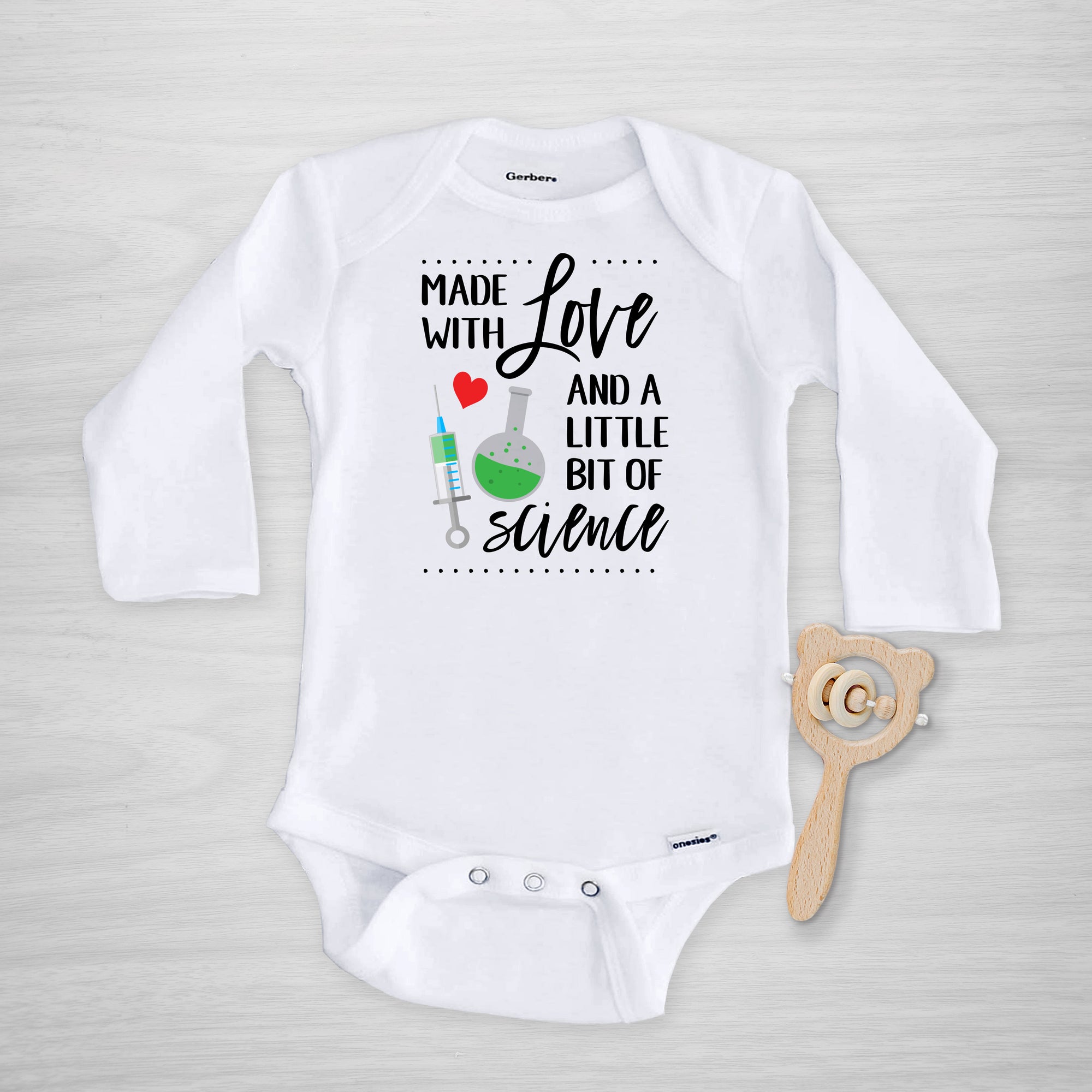 Made with Love and a little bit of Science Onesie, IVF Rainbow Baby, genuine Gerber Onesie®, short sleeved, Pipsy.com