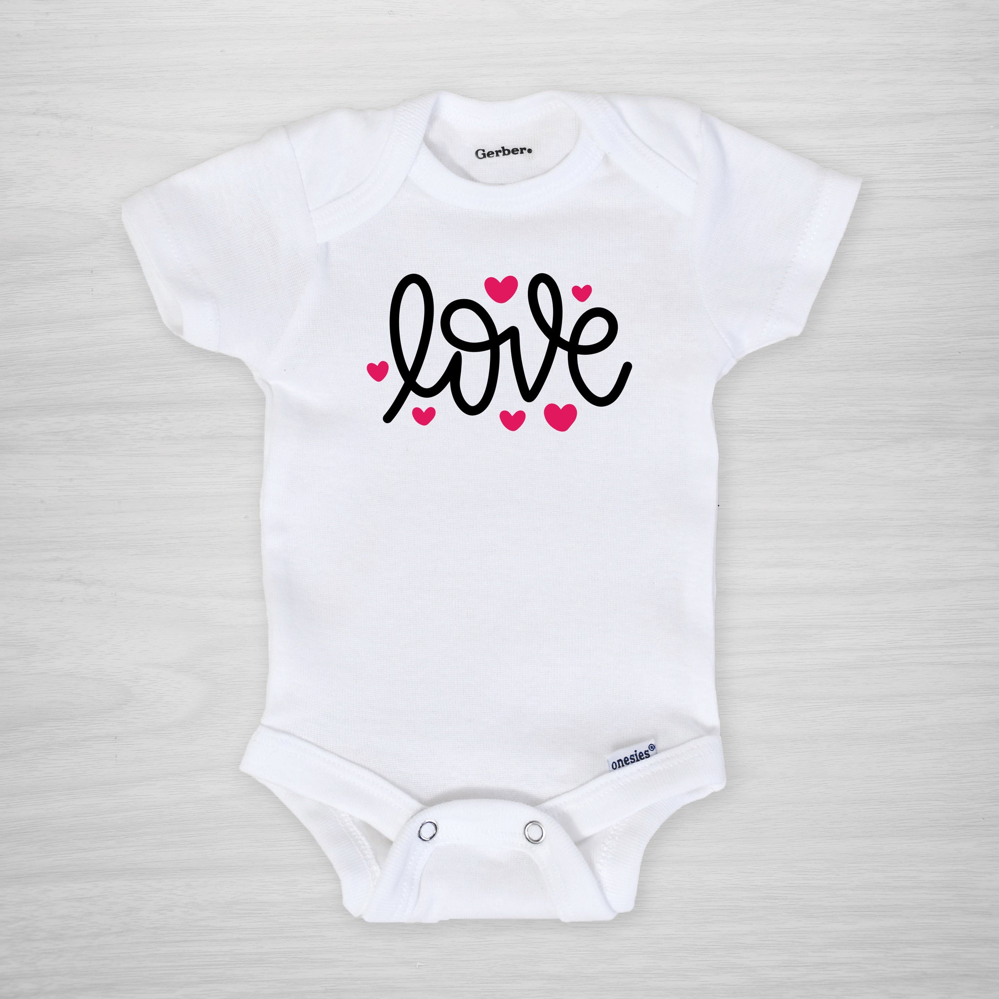 Love with pink hearts valentine's day onesie, long sleeved