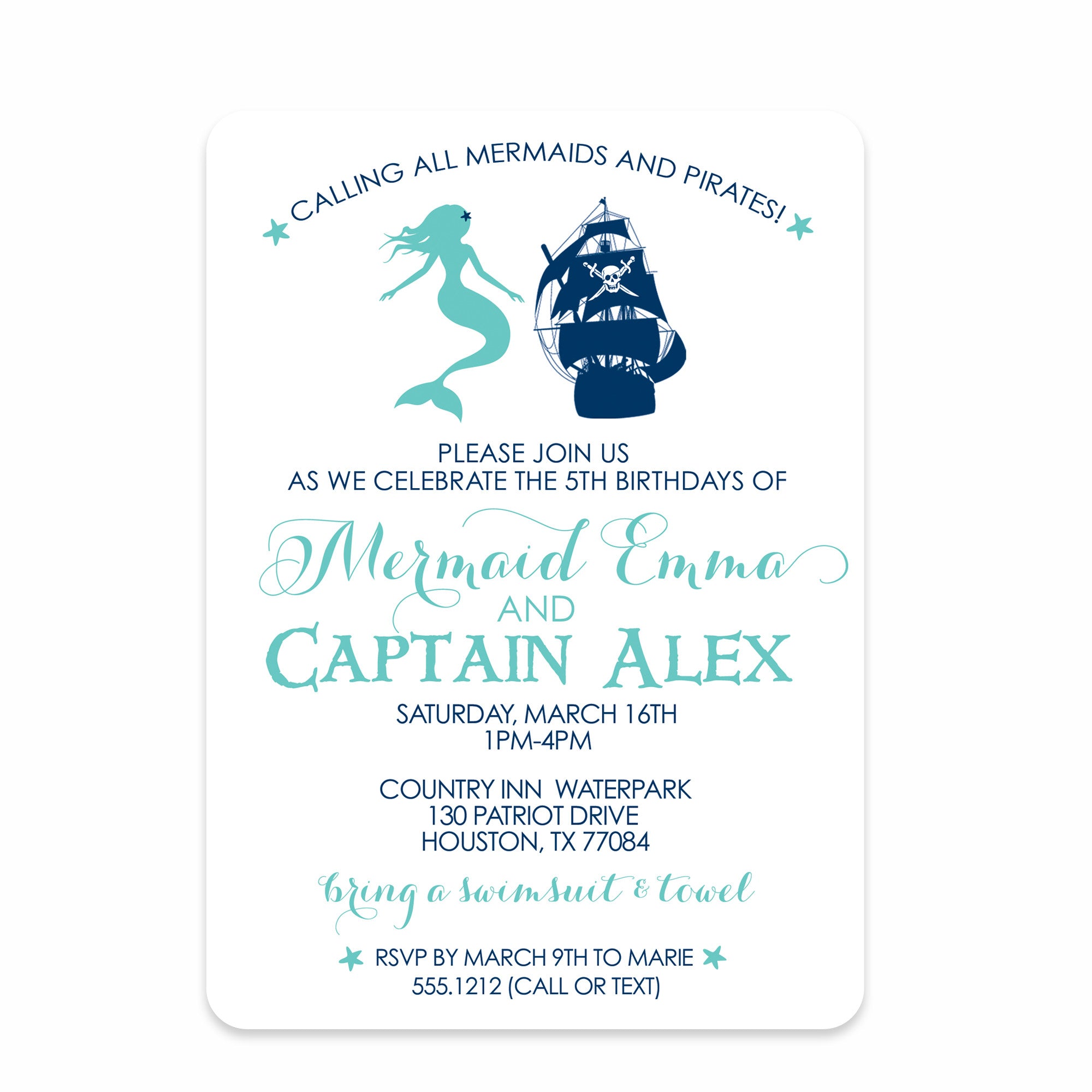 Mermaid and Pirate Birthday Invitation, Great for a boy girl party and a pool party | Pipsy.com