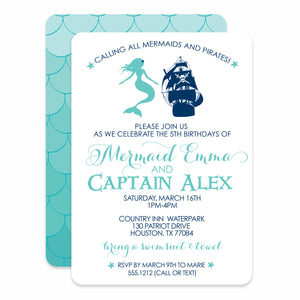 Mermaid and Pirate Birthday Invitation, Great for a boy girl party and a pool party | Pipsy.com