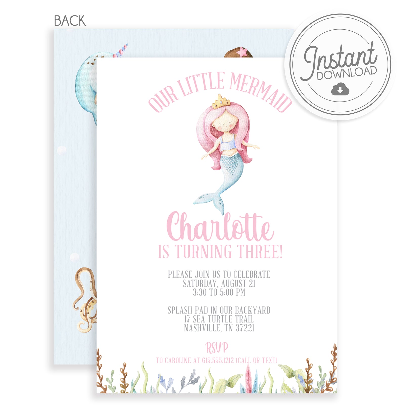 Mermaid Birthday Invitation (DIY Templett)