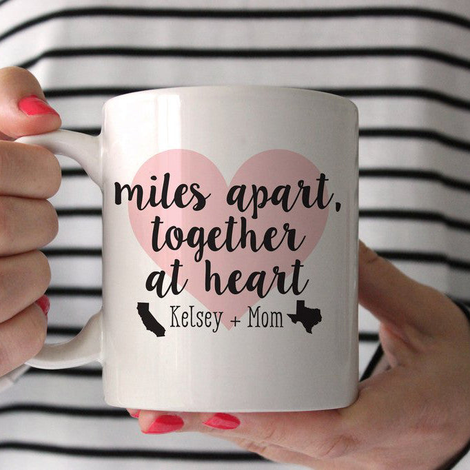 Miles Apart, Together at Heart Personalized Mug, PIPSY.COM