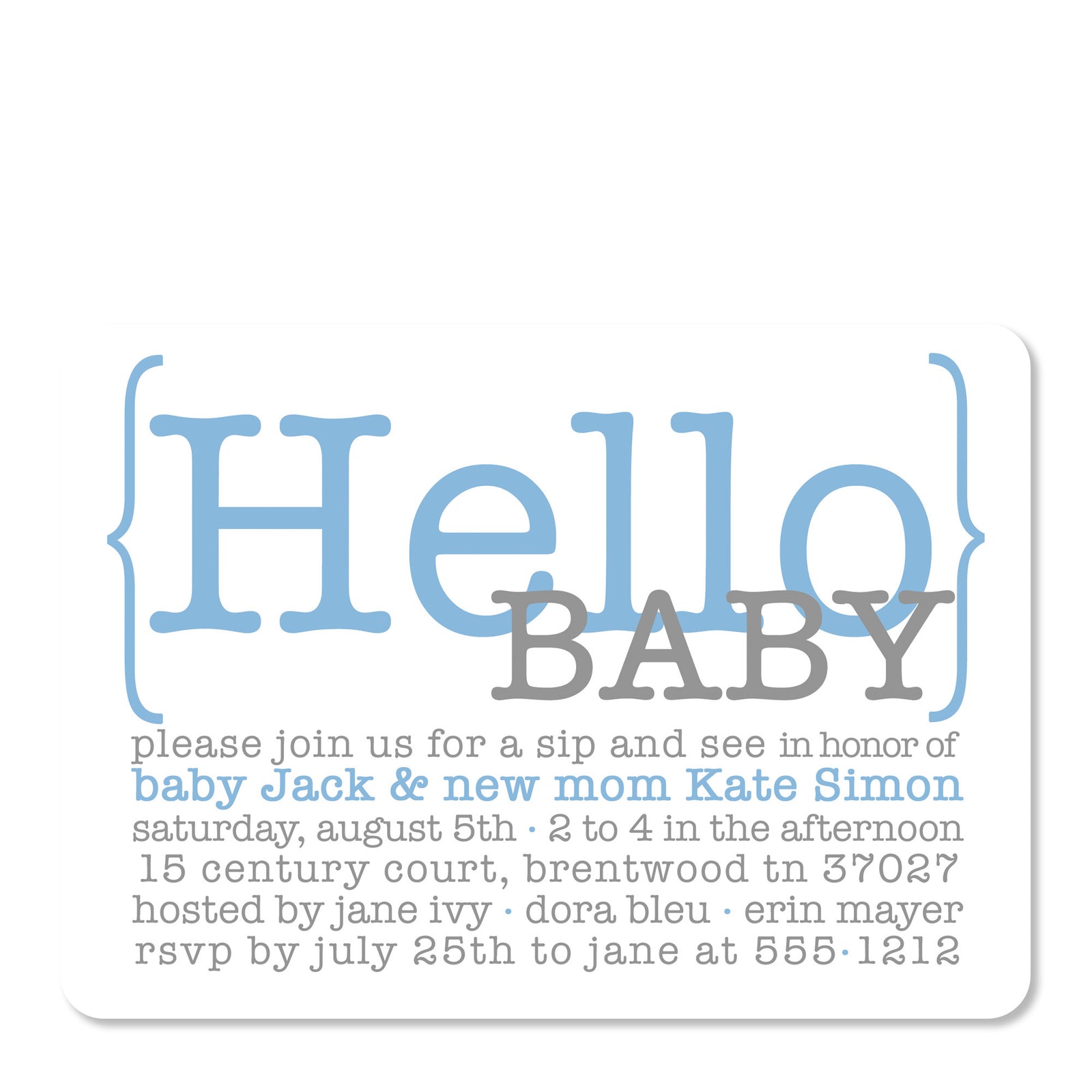 Hello Blue Baby Shower Invitation