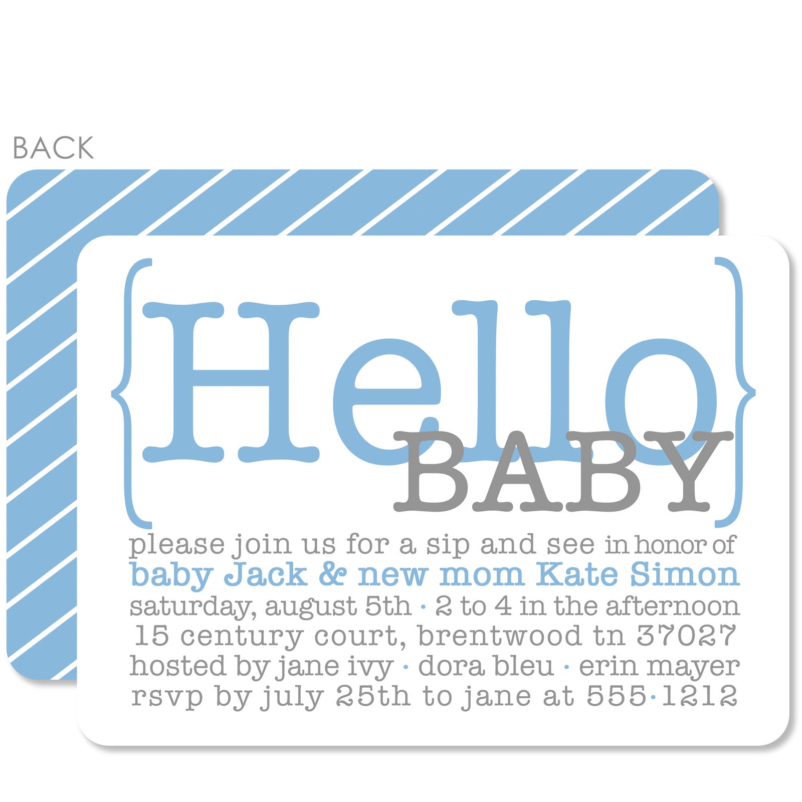 Hello Blue Baby Shower Invitation