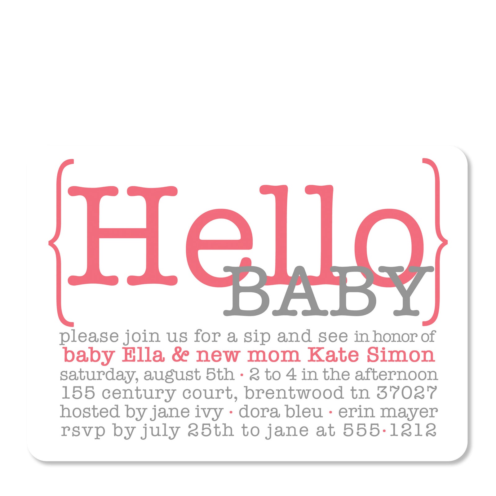 Hello Baby Pink Baby Shower Invitation
