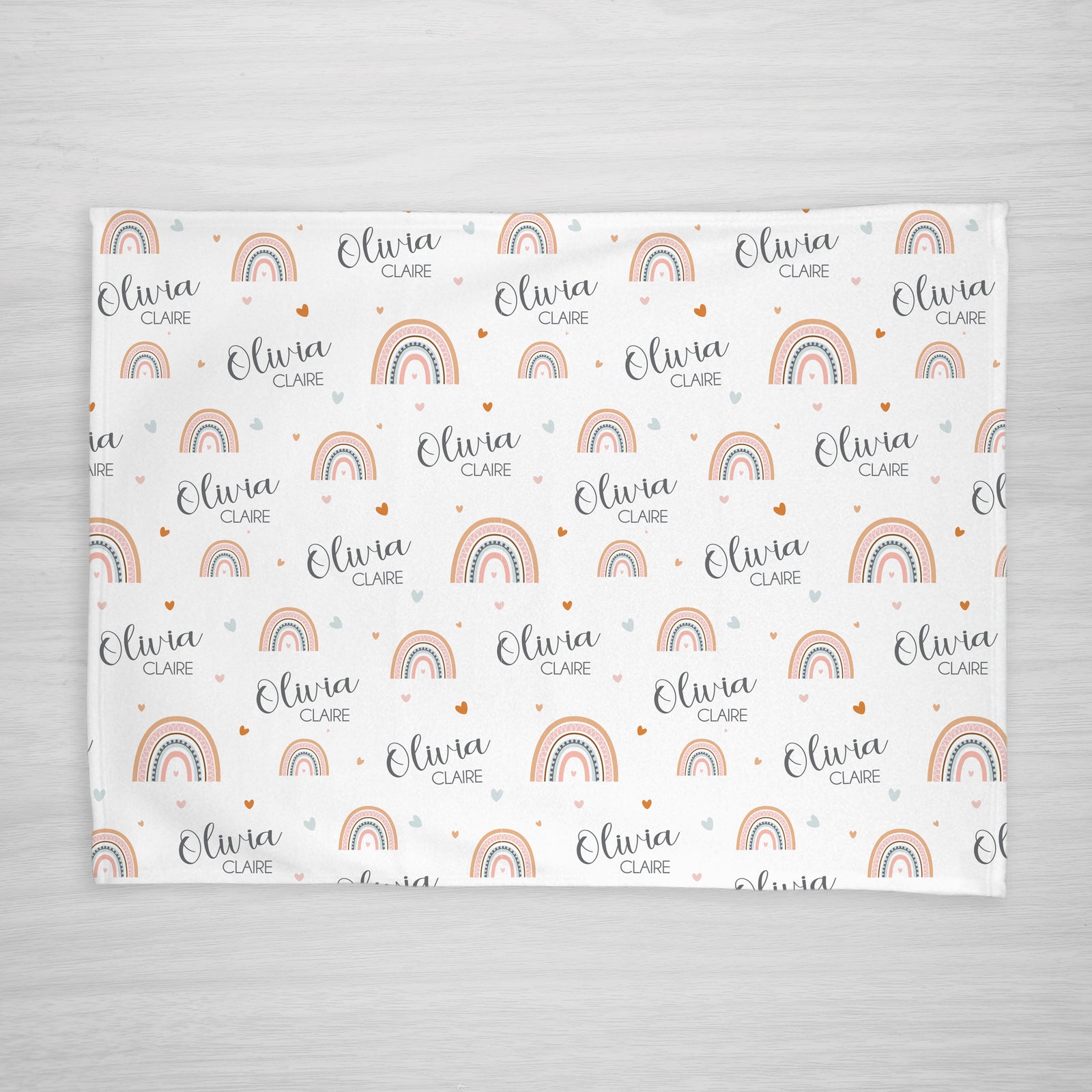 Modern Rainbow Baby Name Blanket with hearts