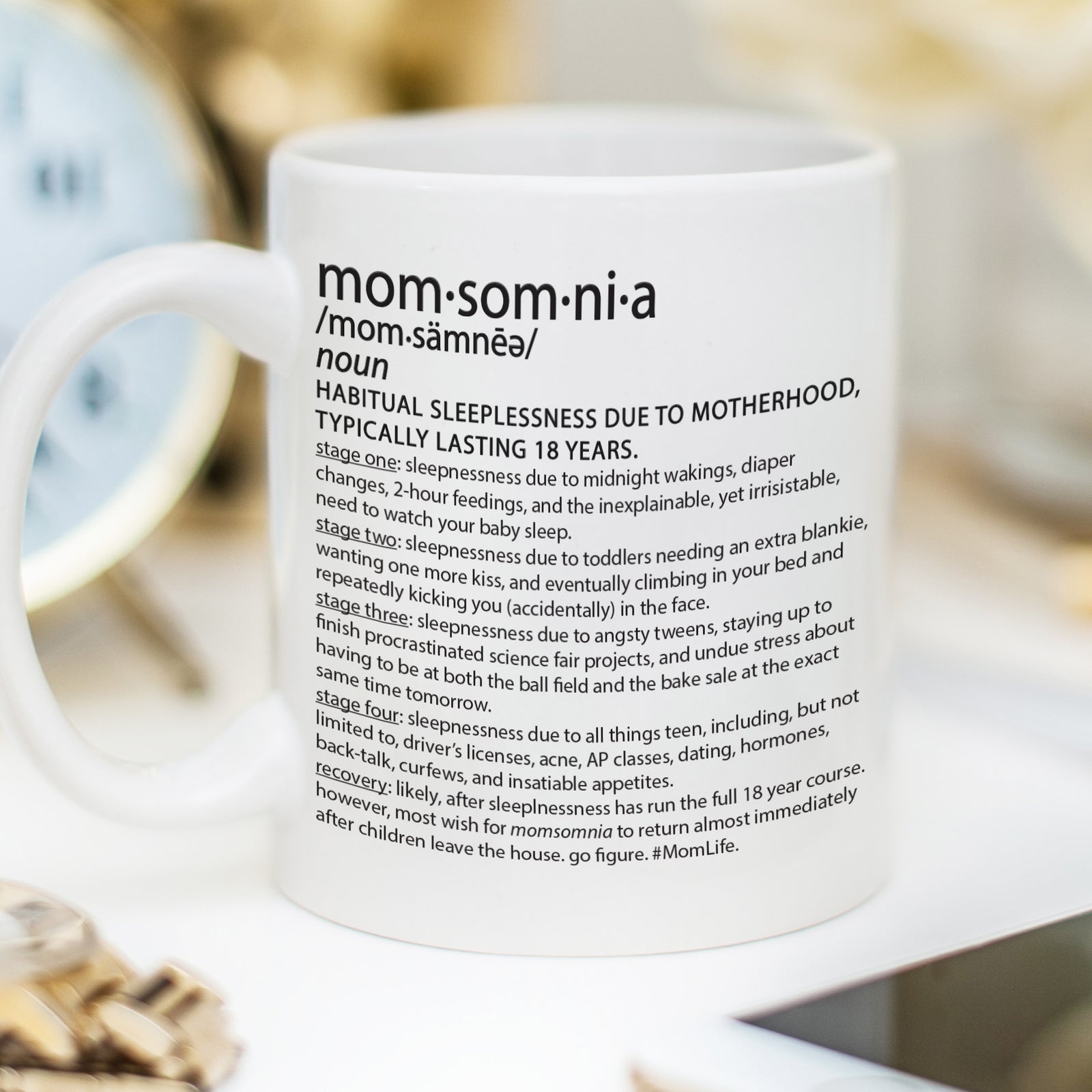 Momsomnia - Sleeplessness due to motherhood mug, PIPSY.COM