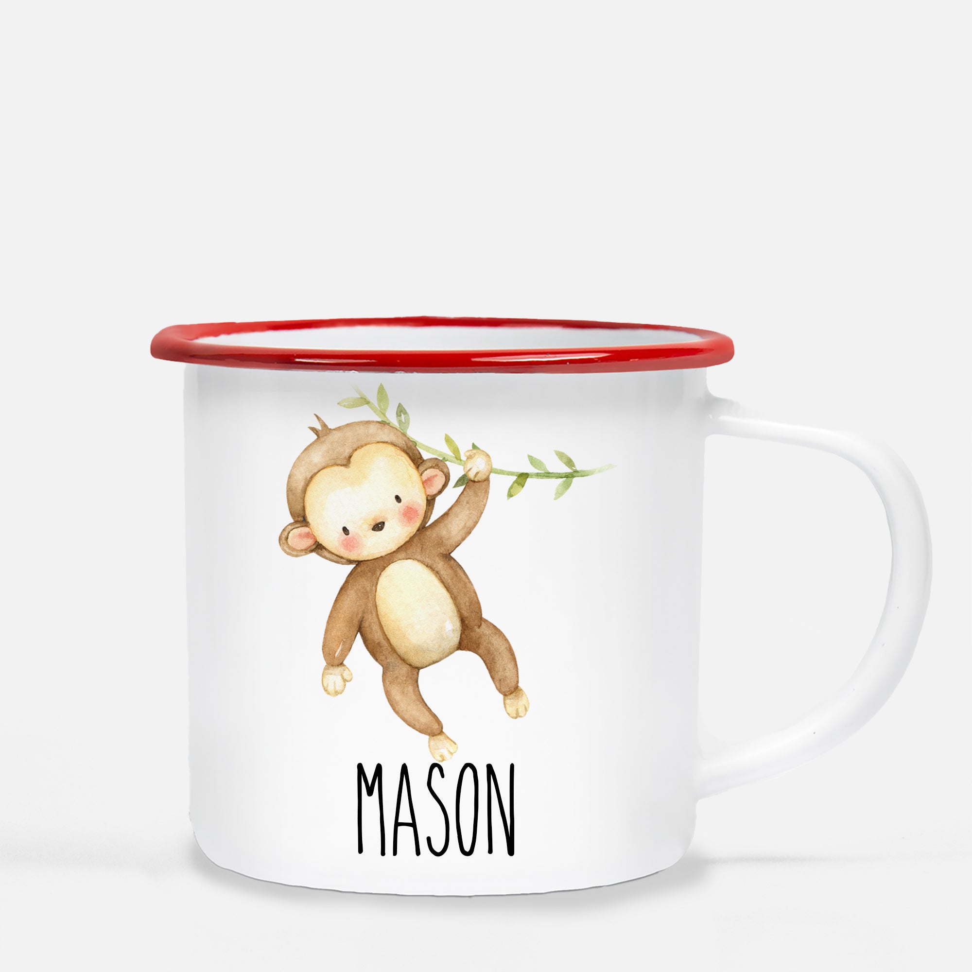 monkey camp mug, personalized with child's name, Pipsy.com, red lip