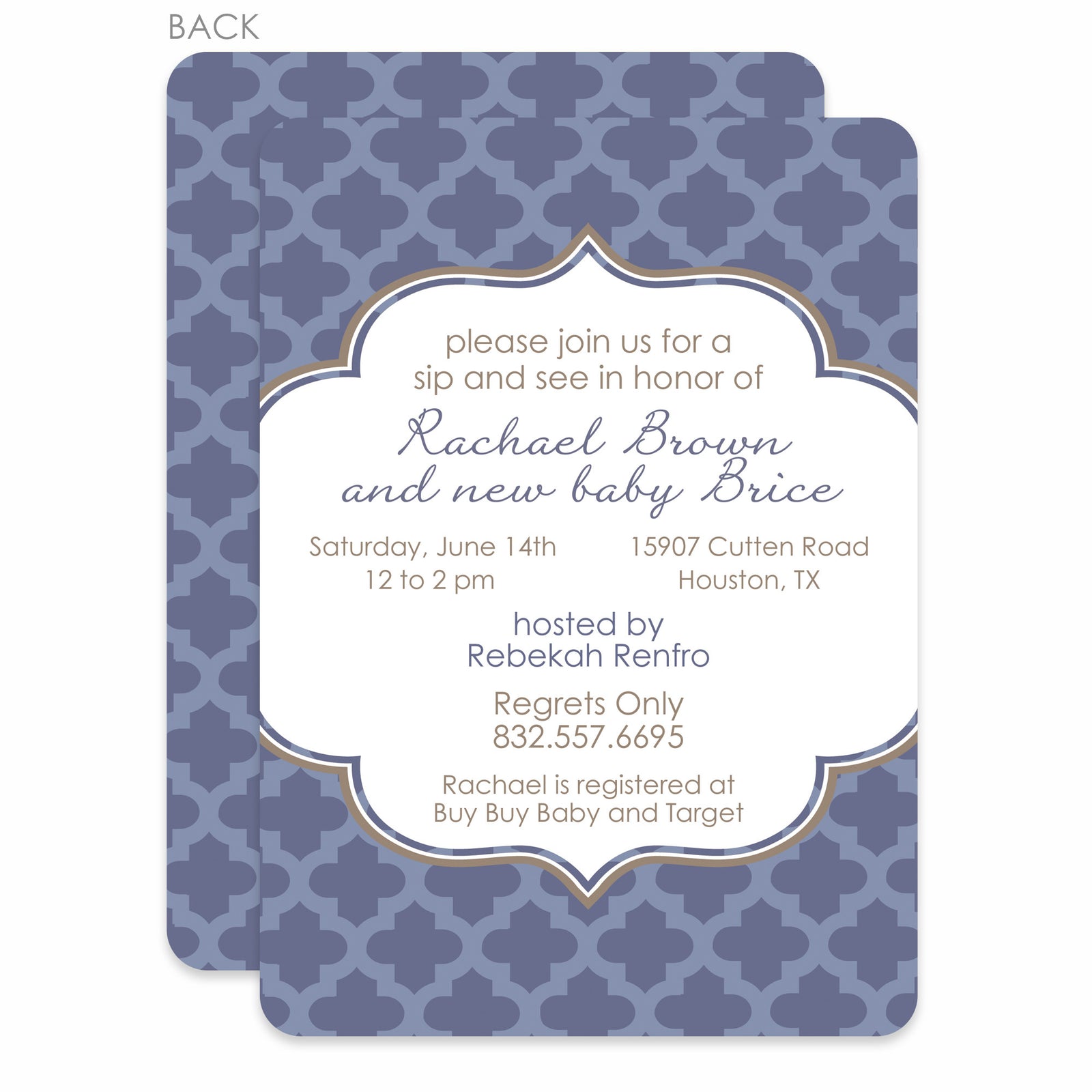 Moroccan Blue Baby Shower Invitation